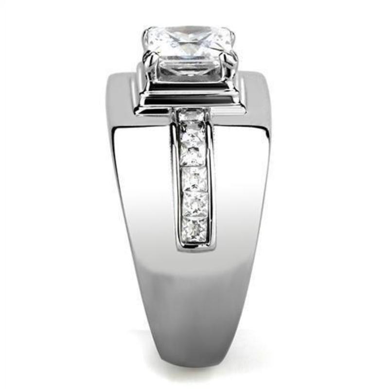 High polished (no plating) Stainless Steel Ring with AAA Grade CZ in Clear