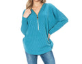 Dolman Sleeve Zipper Top In Turquoise