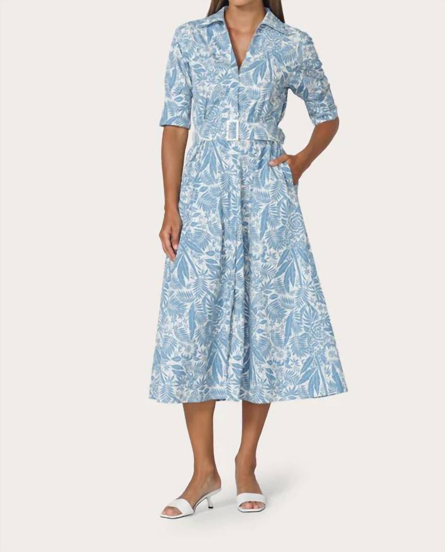 Chrissie Belted Maxi Poplin Dress In Botanical