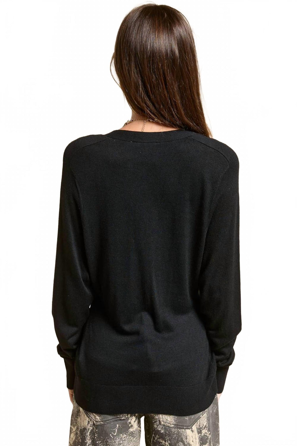 Deep V Split Hem Knit Cardigan In Black
