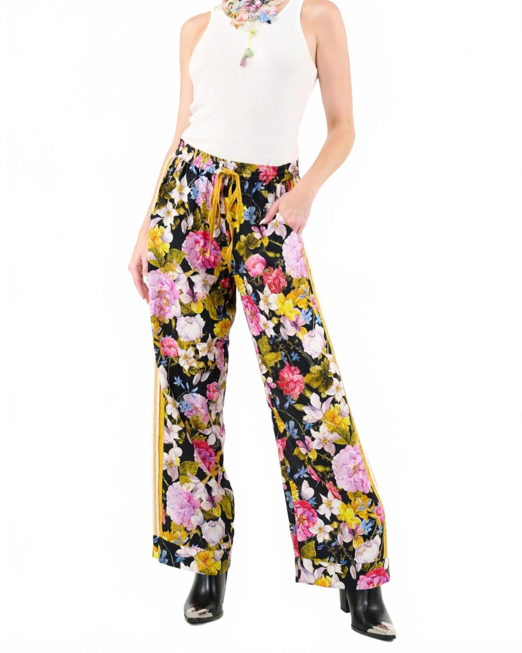 Flower Bomb Elastic Waist Pants In Night Floral