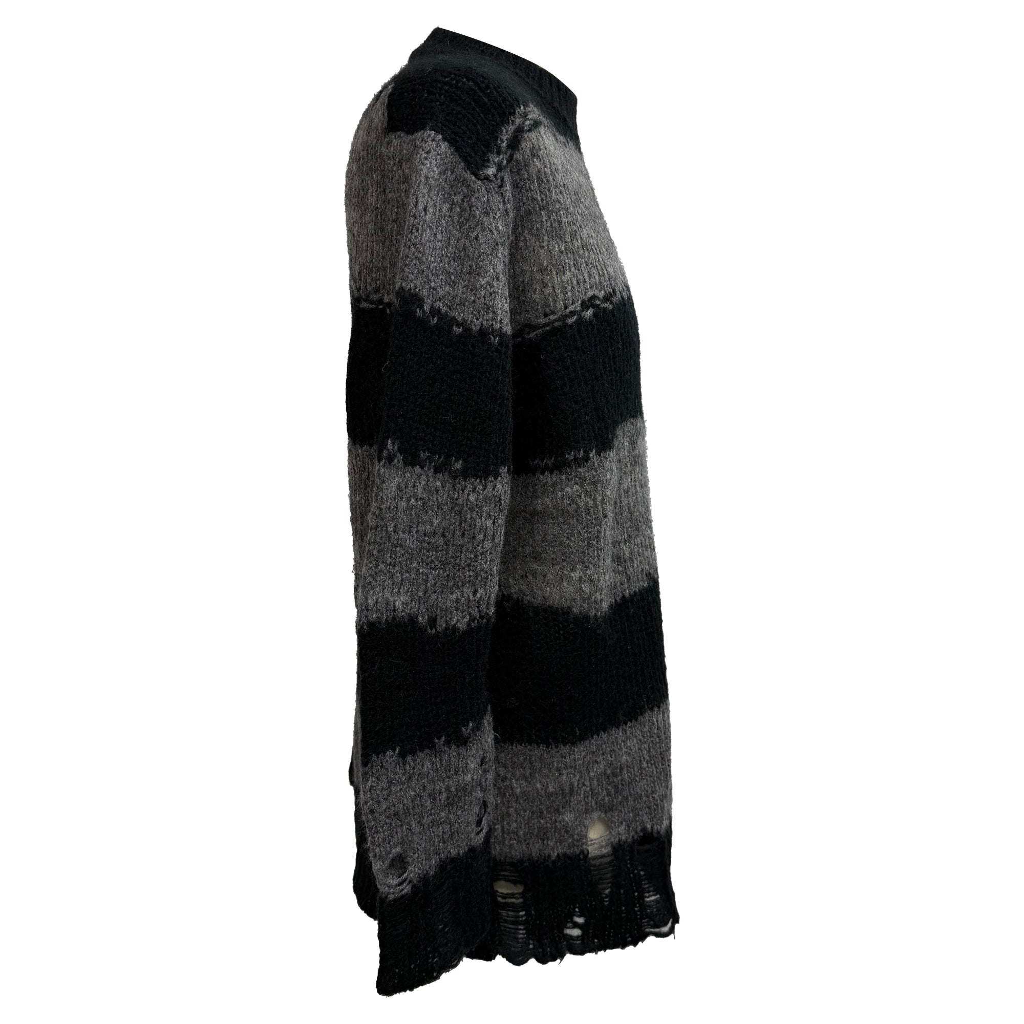 Acne Studios Striped Distressed Sweater in Grey Acrylic