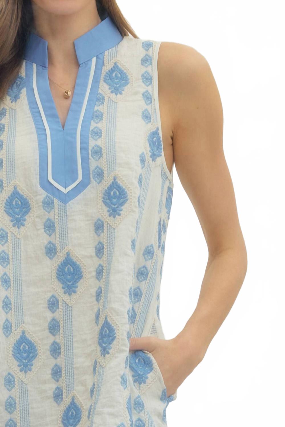 Chambray Spring Mini Dress In Blue