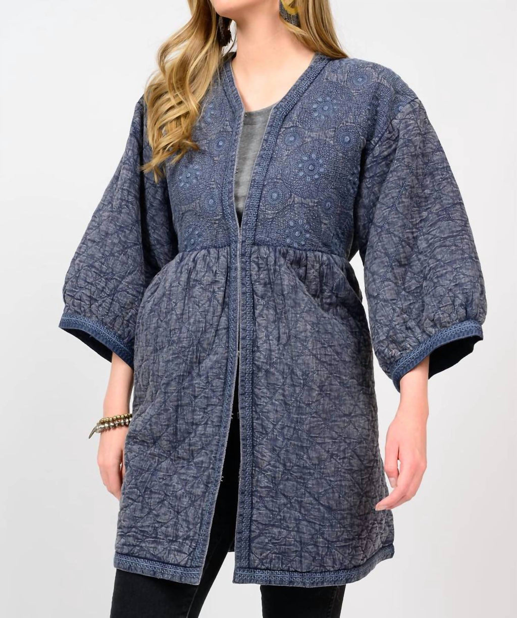 Embroidered Quilted Jacket In Indigo