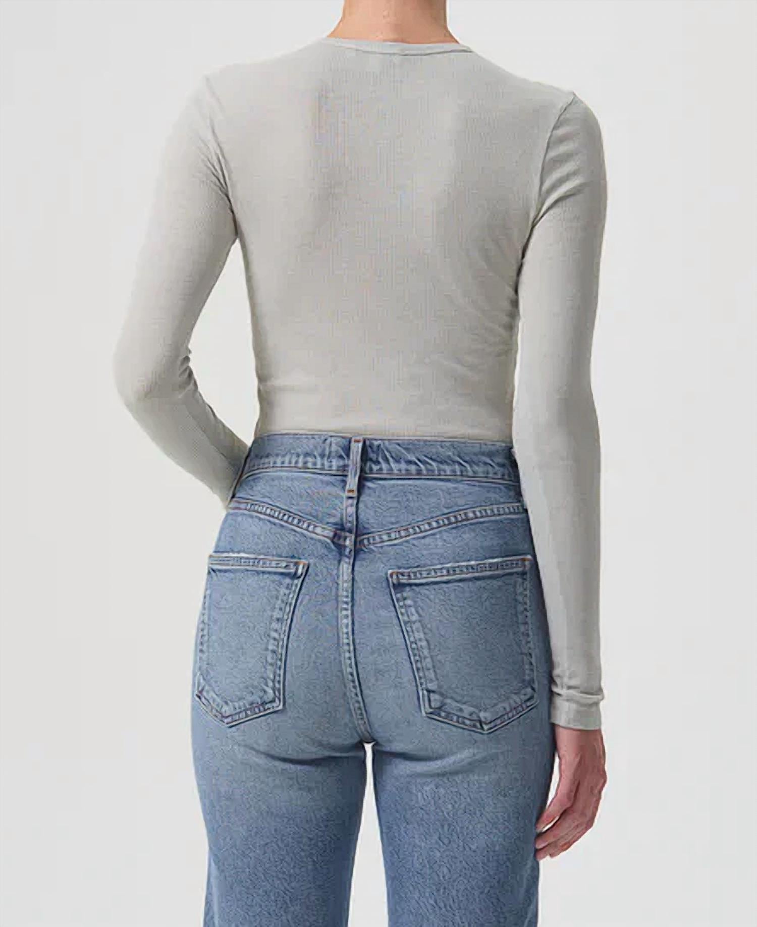 Shona Long Sleeve Tee Top In Rice Paper
