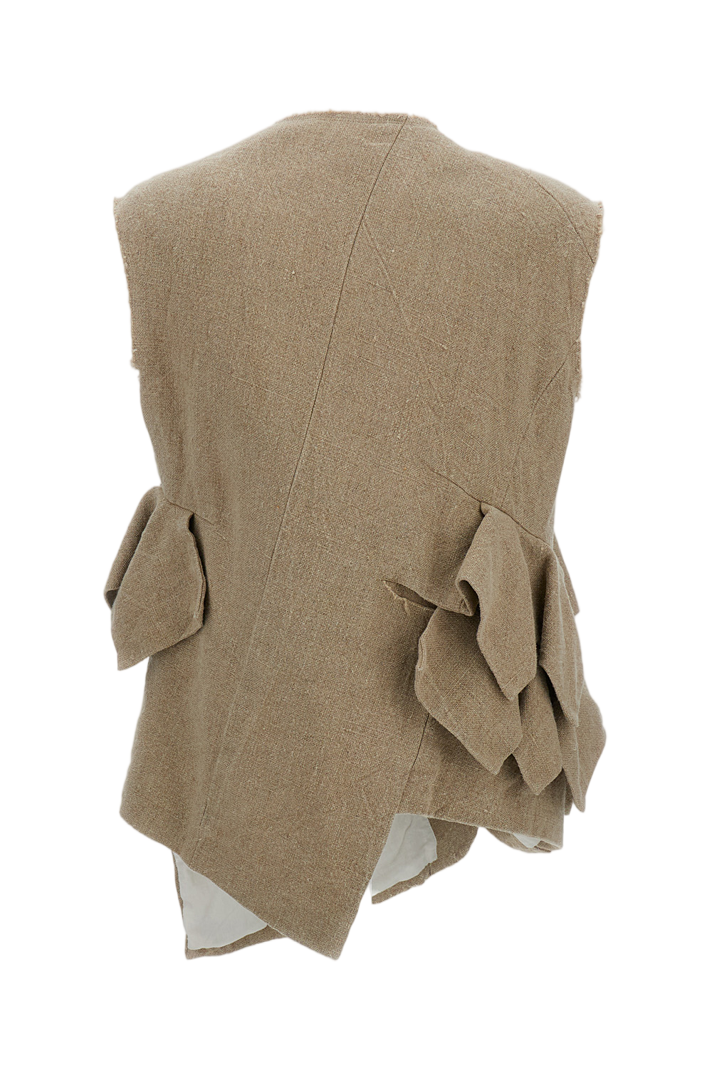 Beige Linen Ruffle Vest