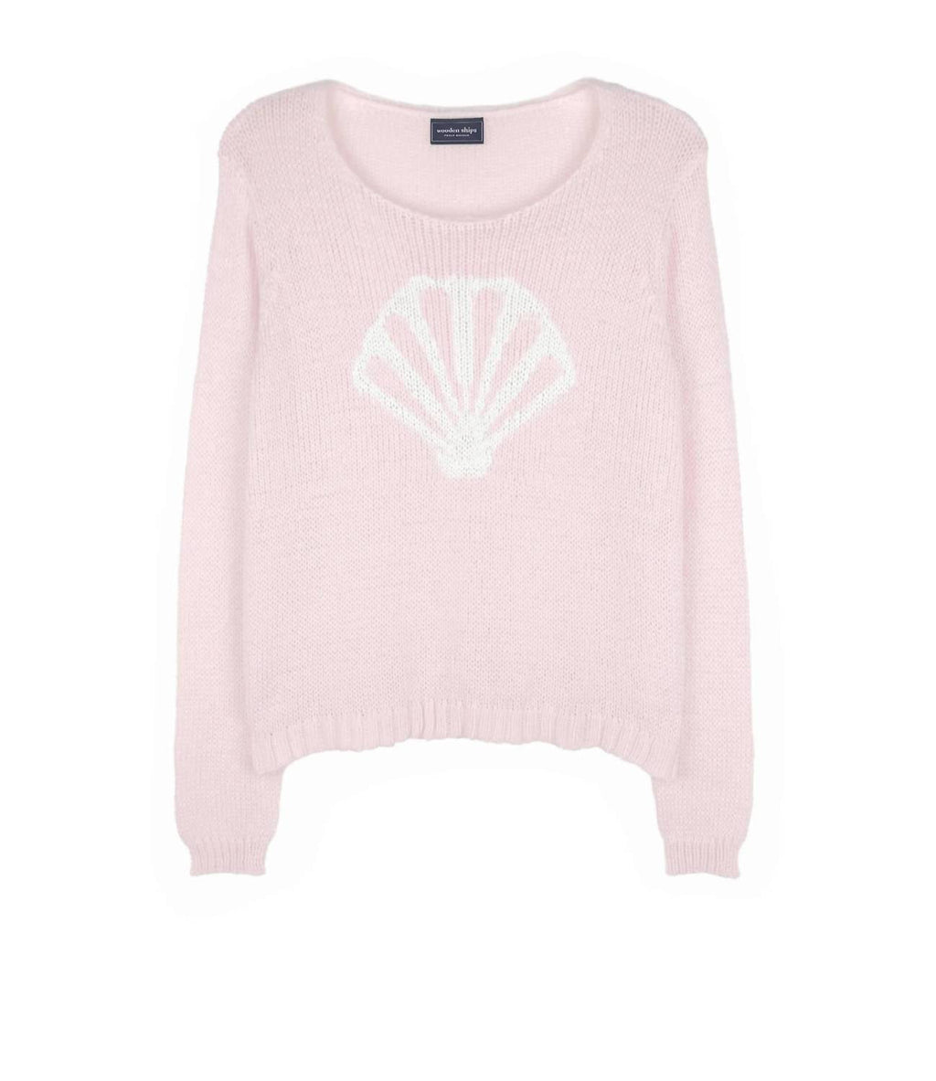 Seashell Long Sleep Crew Top In Caprice Pink/breaker White