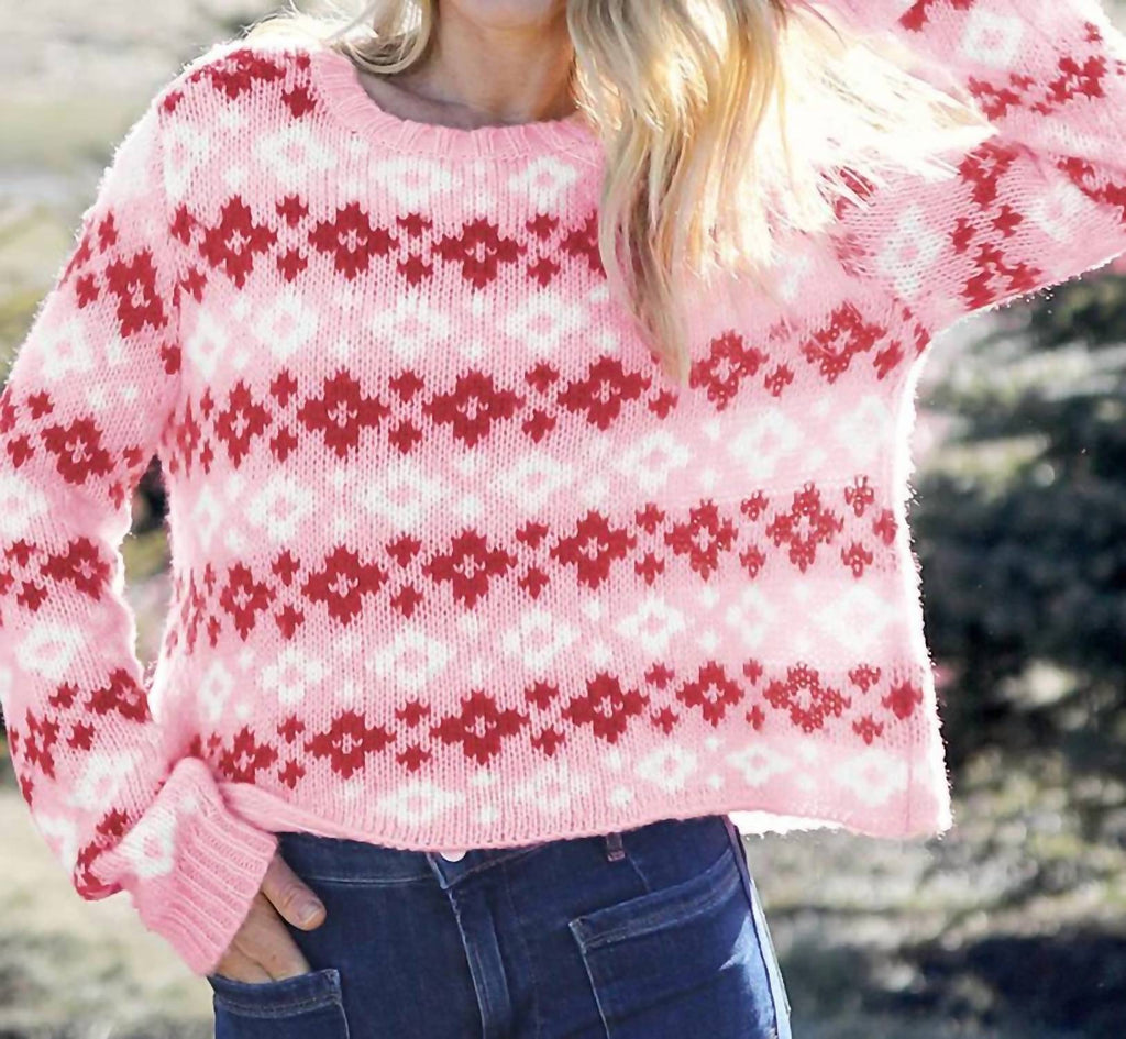 Shrunken Fairisle Chunky Crew Sweater In Blush Multi