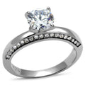 High polished (no plating) Stainless Steel Ring with AAA Grade CZ in Clear