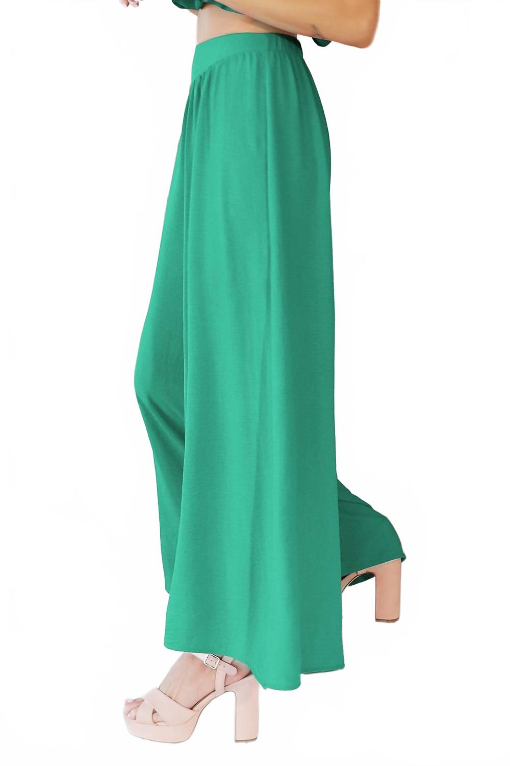 Solid Wide Legged Pants In Green