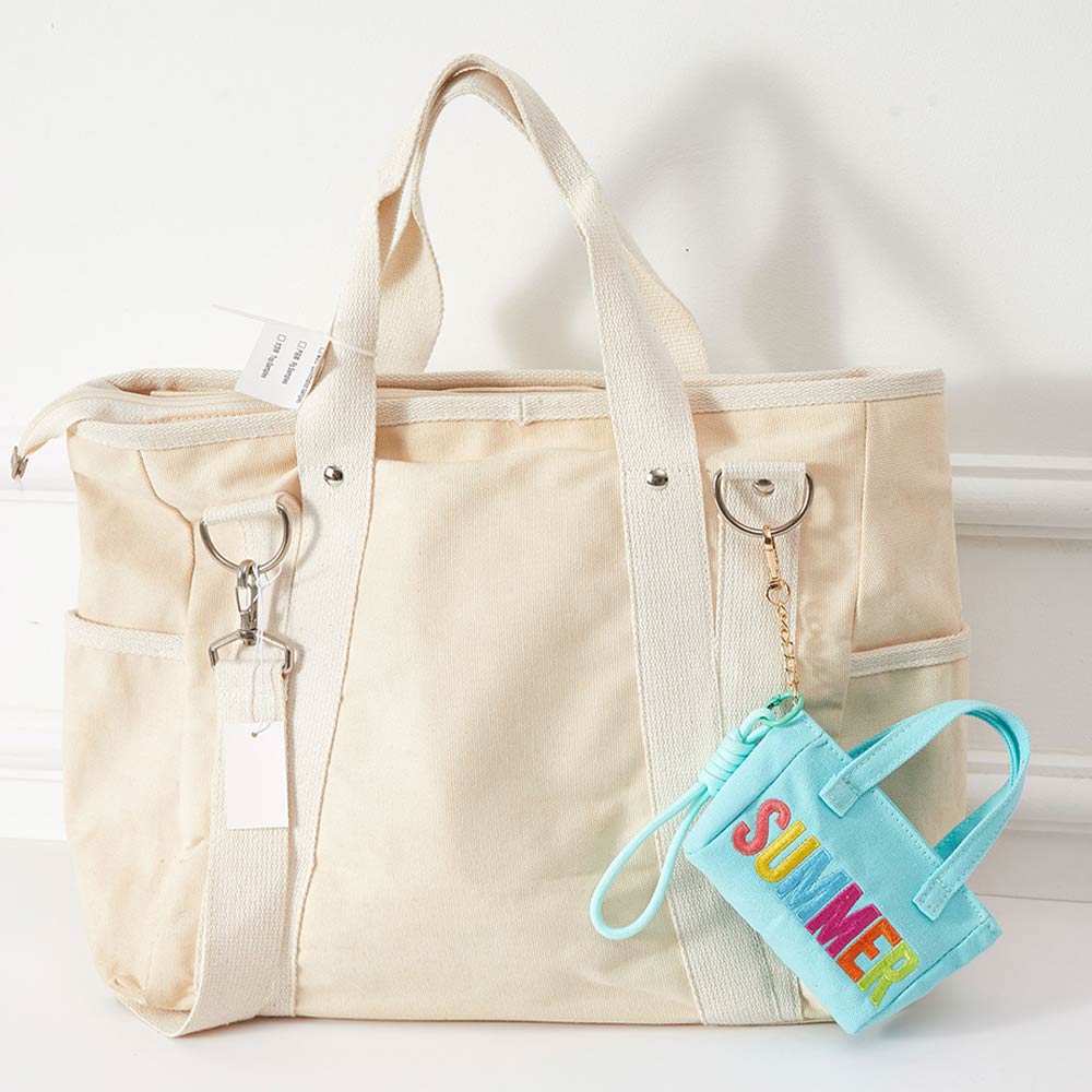 SUMMER Letter Embroidered Mini Canvas Tote Bag Keychain Bag Charm