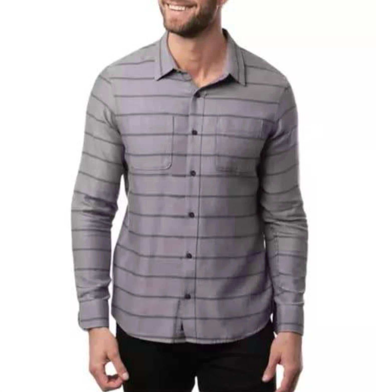 Lights Out Button Down Shirt In Heather Gray Pinstripe
