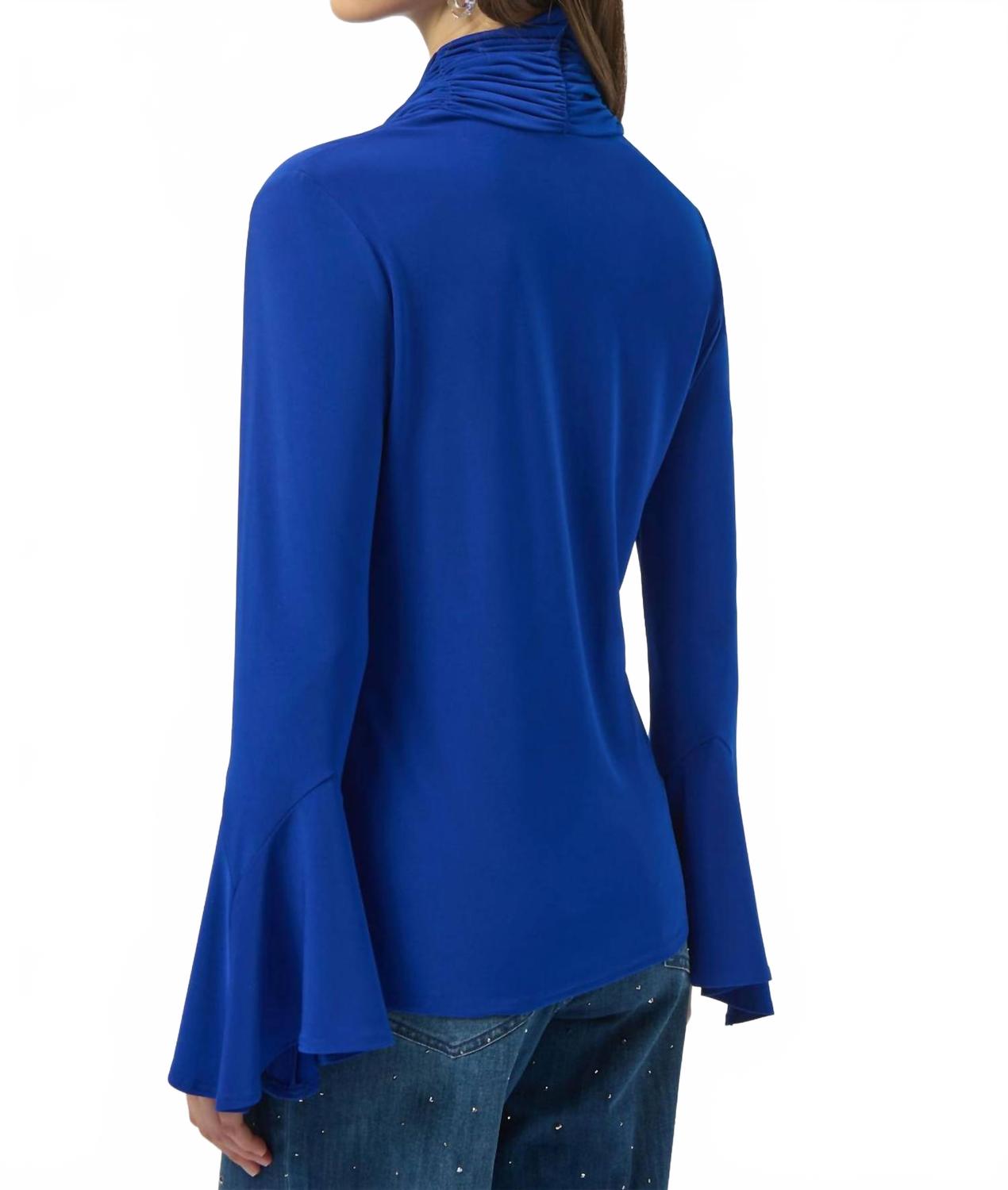 Silky Knit Fitted Cowl Neck Top In Royal Blue
