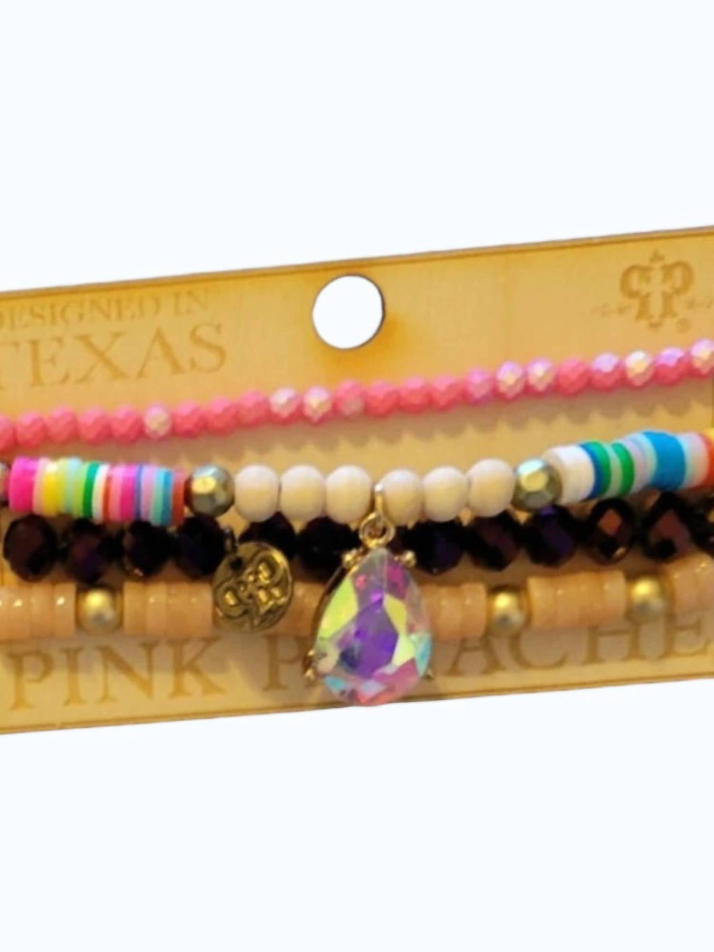 Women's Stretch Stack Bracelet Set In Pink/rainbow/purple/tan Beaded