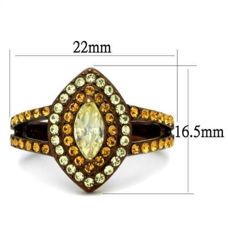 IP Coffee light Stainless Steel Ring with AAA Grade CZ in Citrine Yellow