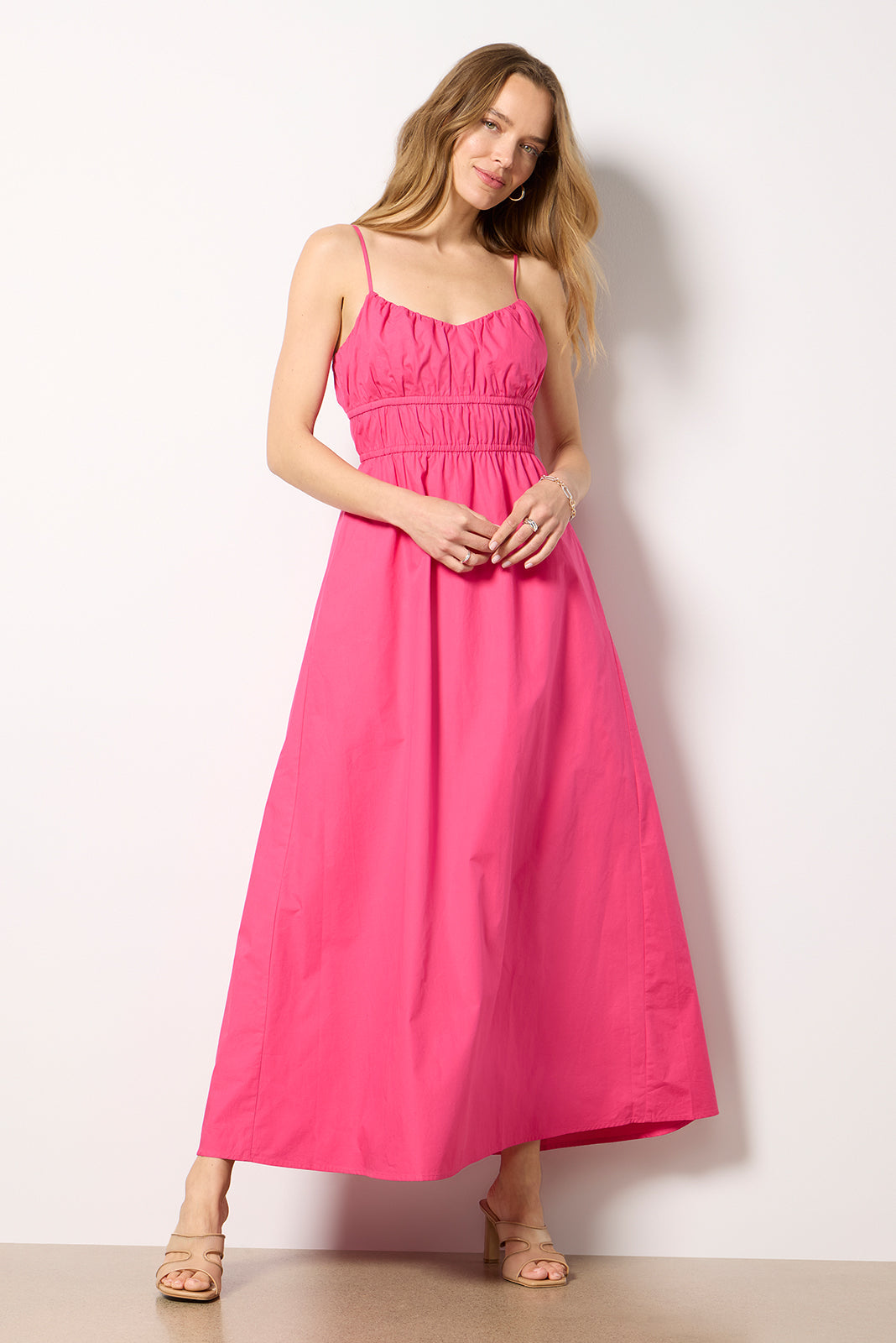 Women's Poplin Ruched Maxi Dress