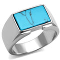 High polished (no plating) Stainless Steel Ring with Synthetic Imitation Amber in Sea Blue