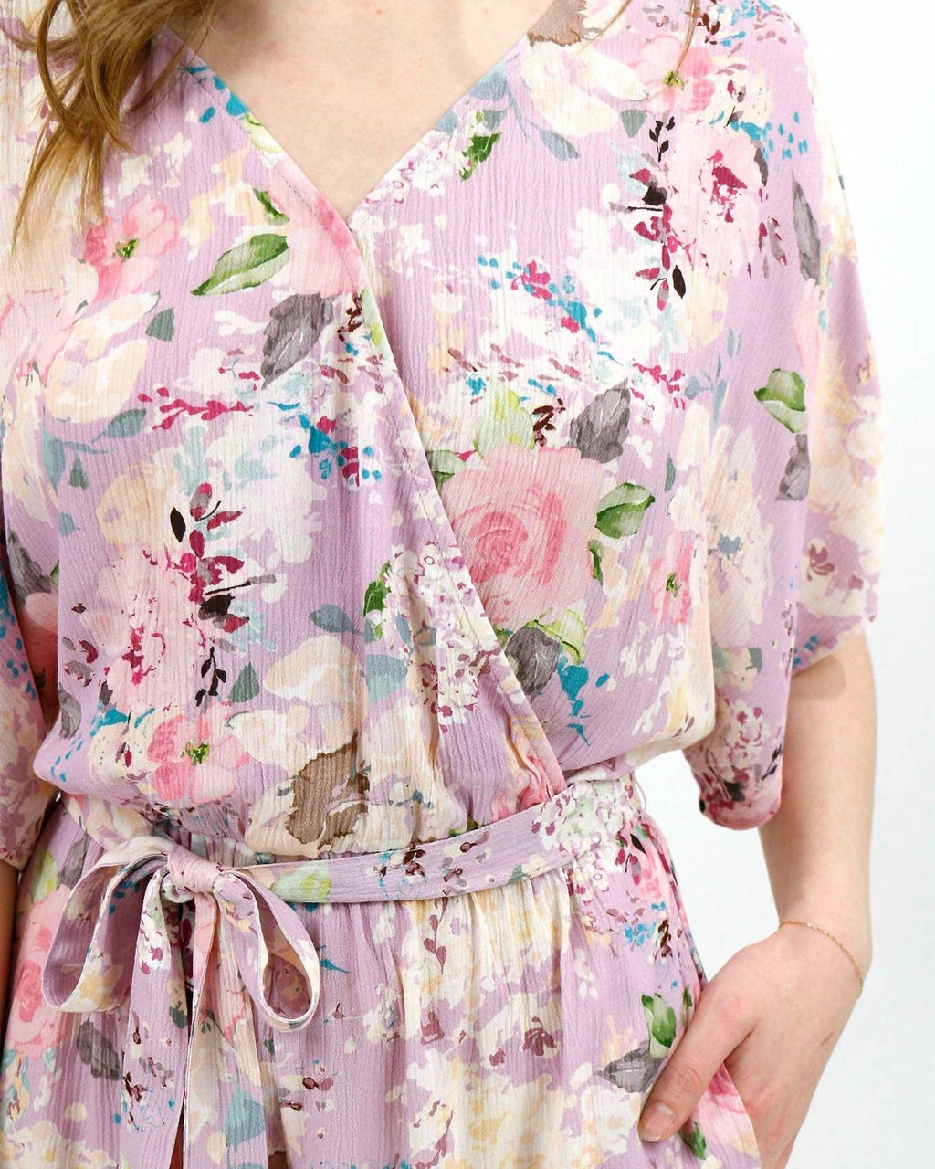 Sweetest Flowy Sleeves Romper In Purple Floral