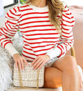 Crew Neck Long Puff Sleeve Sweater Top In Red