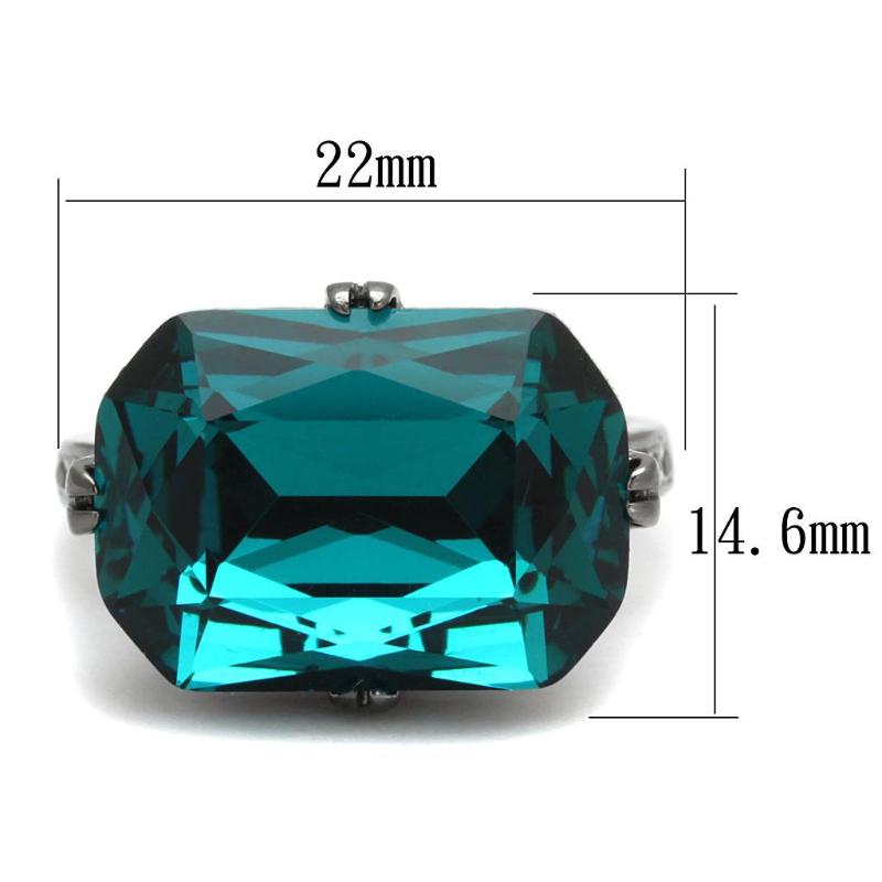IP Light Black Stainless Steel Ring with Top Grade Crystal in Blue Zircon