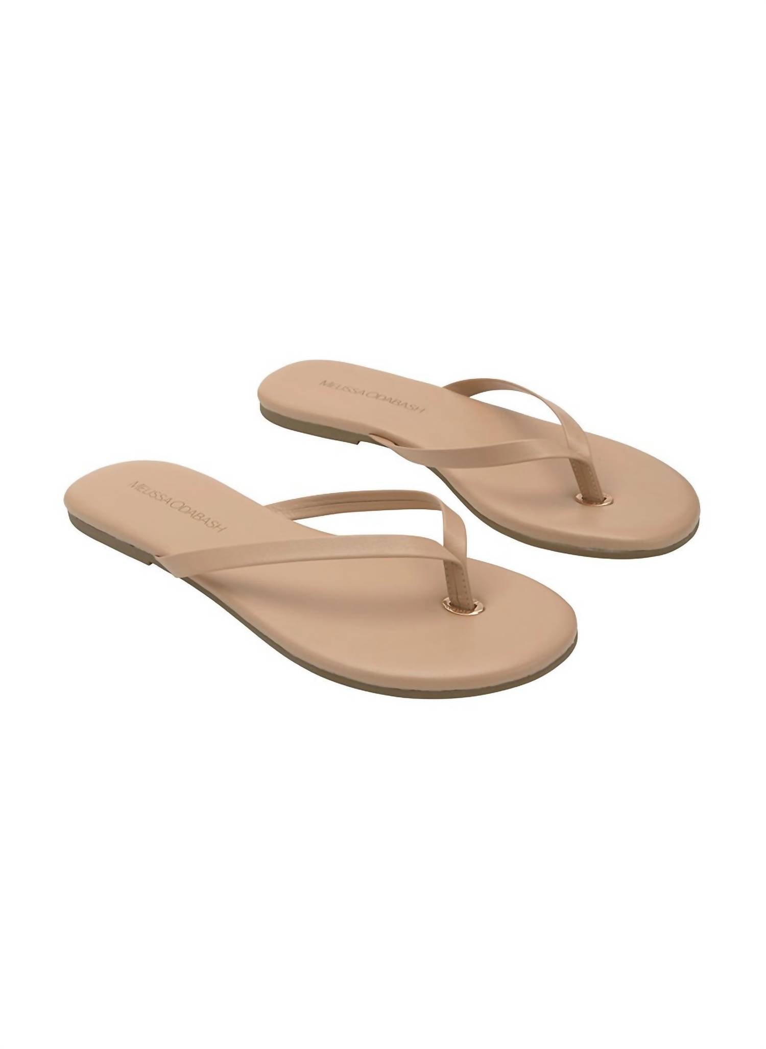 Women's Leather Flip Flops Sandal In Nude