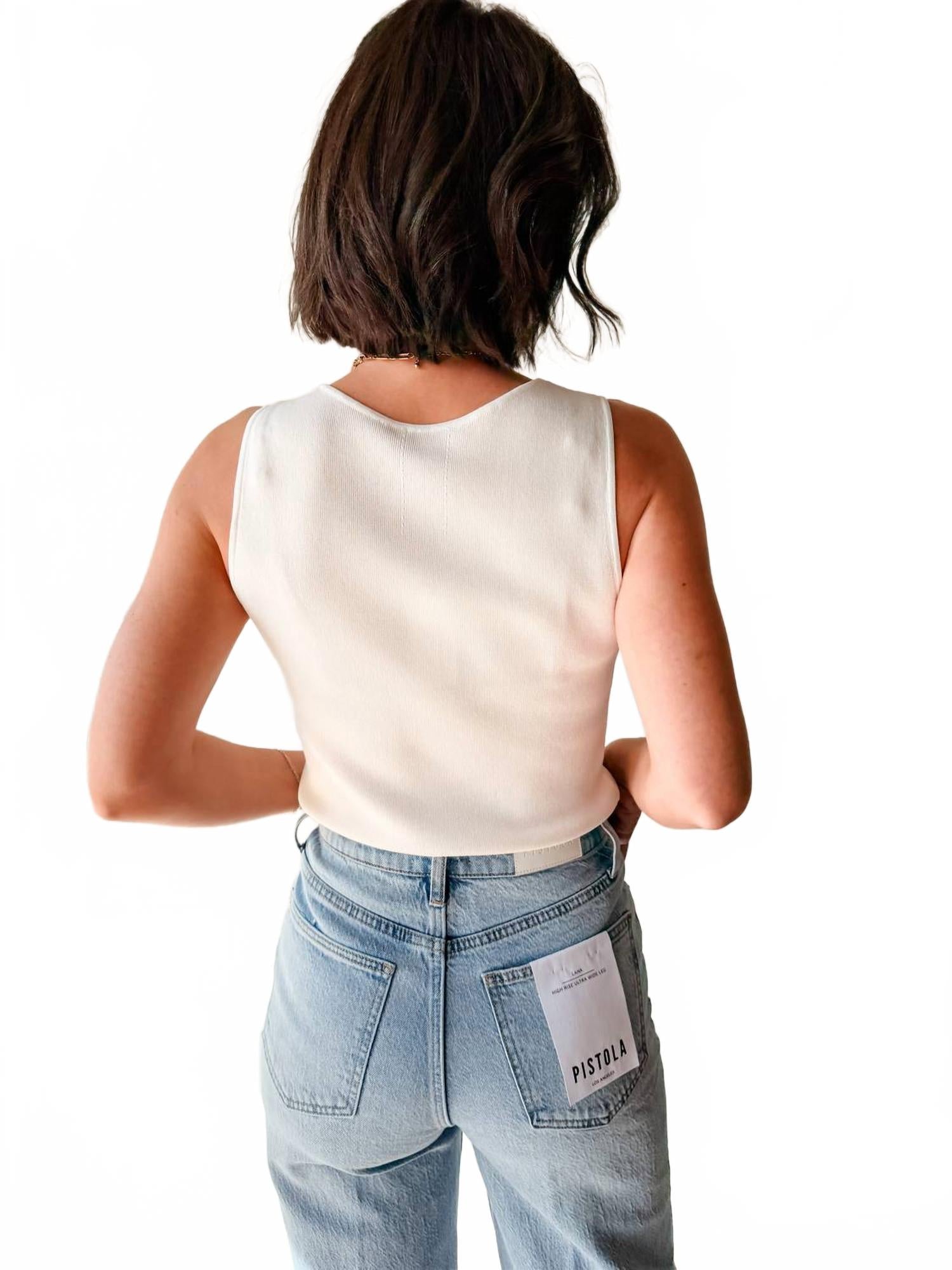 Luxe Ribbed Tank Top In Ivory