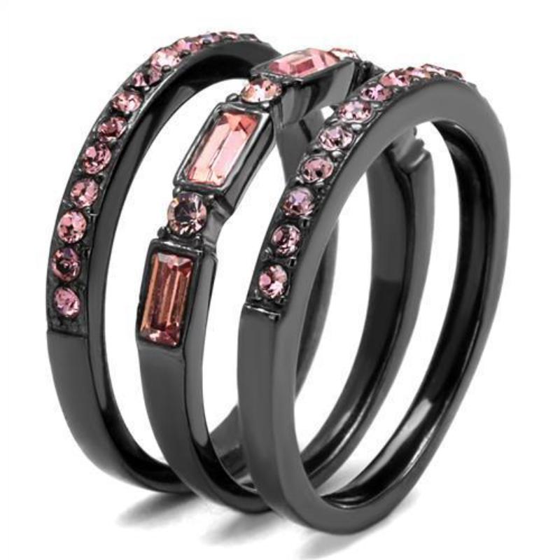 IP Light Black Stainless Steel Ring with Top Grade Crystal in Multi Color