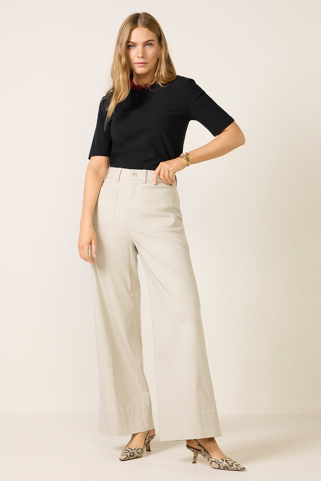 Women's Stretch Twill Patch Pocket Wide Leg Pants
