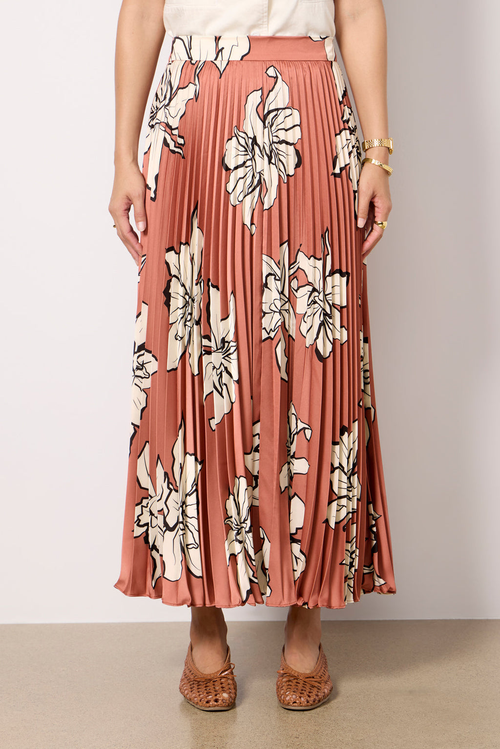 Women's Satin Pleated Midi Skirt