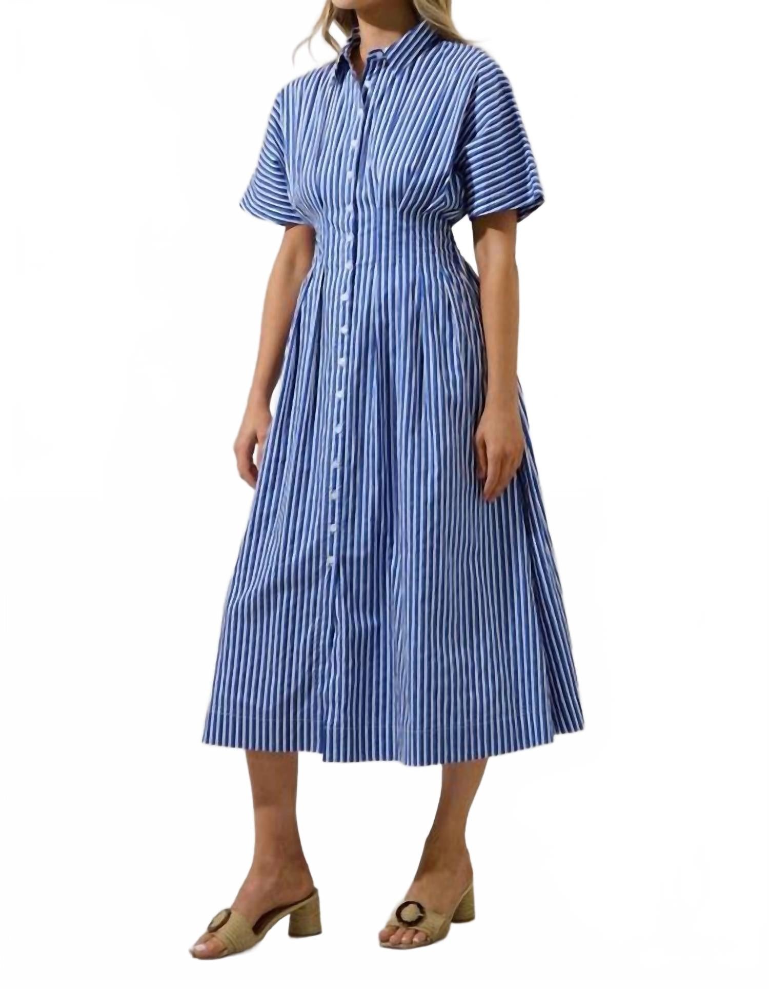 Wilderra Pleated Midi Dress In Barklin Stripe