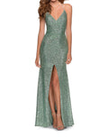 V-Neck Sequin Evening Dress In Mint