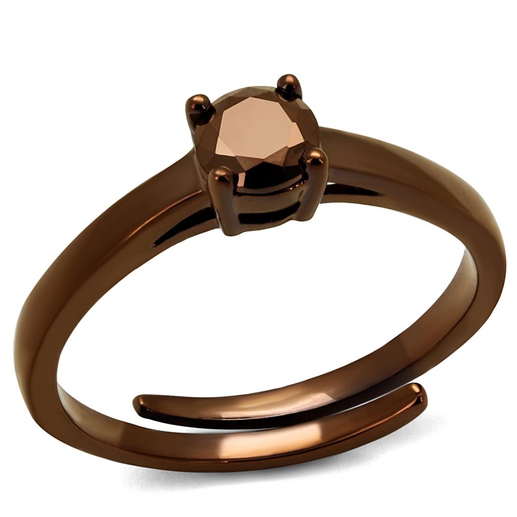 IP Coffee light Brass Ring with AAA Grade CZ in Light Coffee