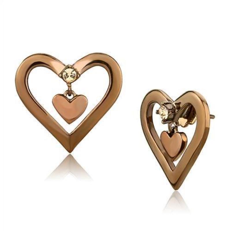 IP Rose Gold(Ion Plating) Stainless Steel Earrings with Top Grade Crystal in Light Peach