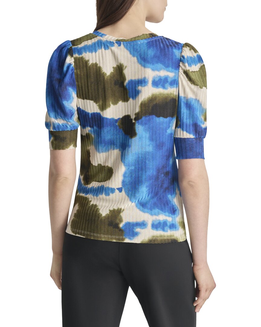 DKNY Puff Sleeve Printed Hacci Top