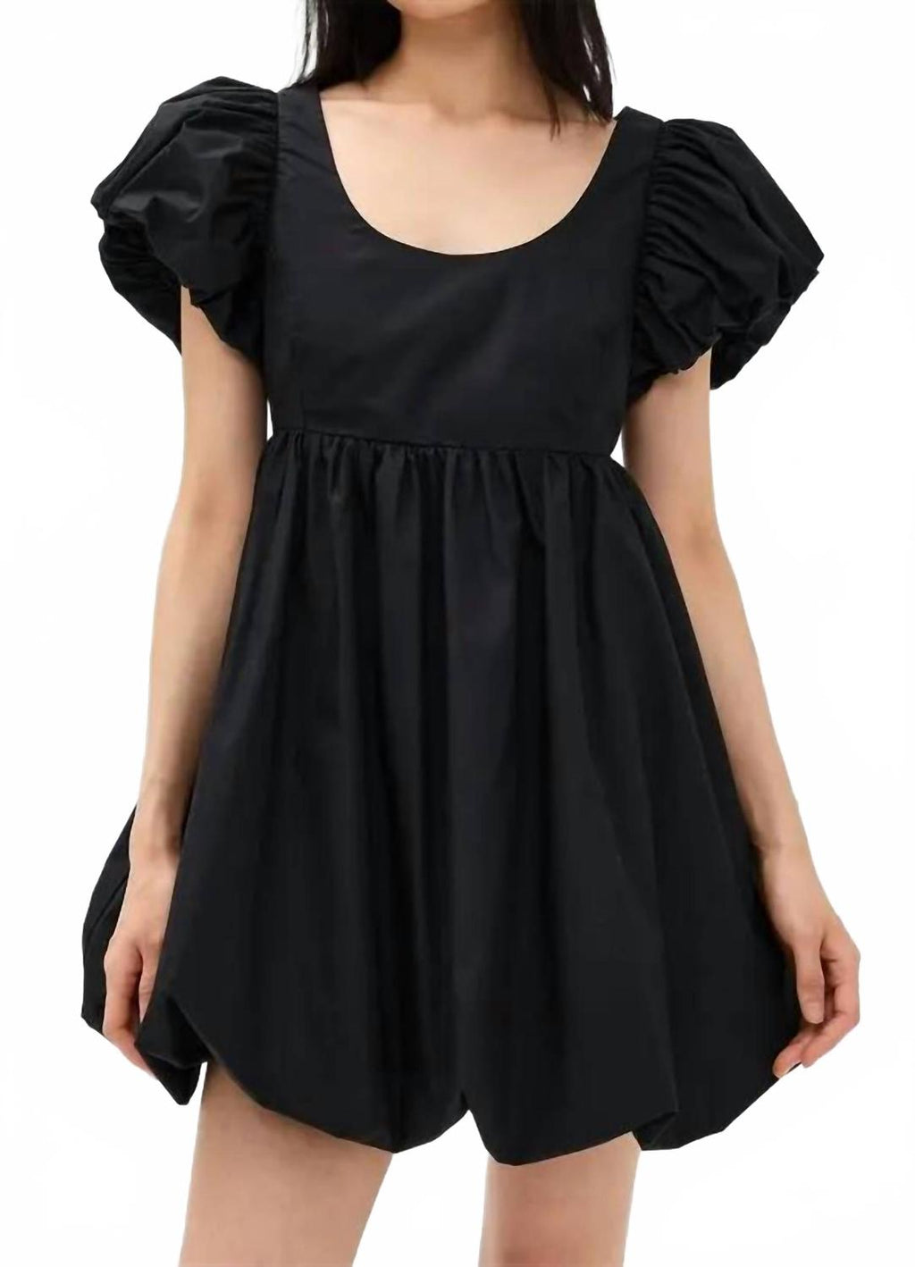 Bubble Scoop Neck Mini Dress In Black