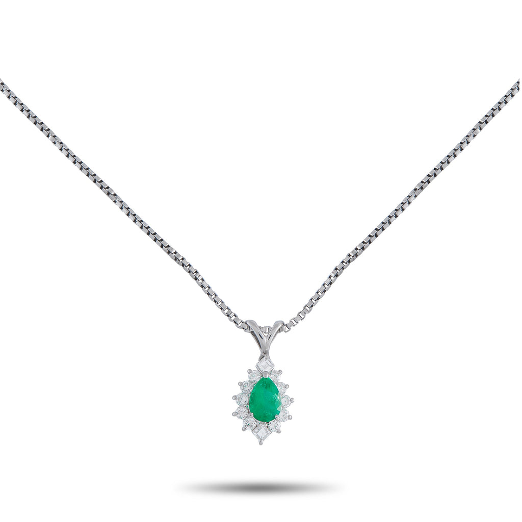 LB Exclusive Platinum 0.55ct Diamond and Emerald Pendant Necklace MF05-041026