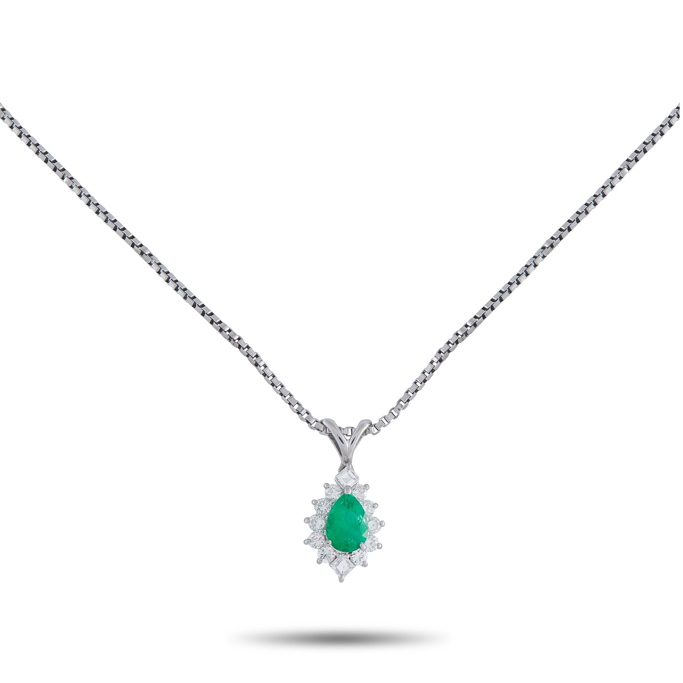 LB Exclusive Platinum 0.55ct Diamond and Emerald Pendant Necklace MF05-041026