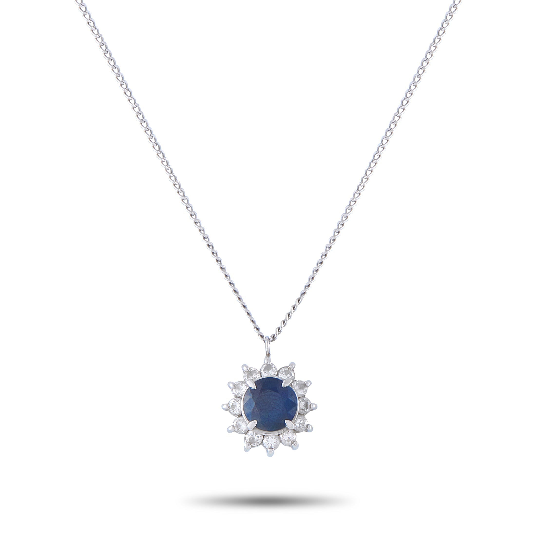 LB Exclusive Platinum 0.36ct Diamond and Sapphire Pendant Necklace MF30-041326