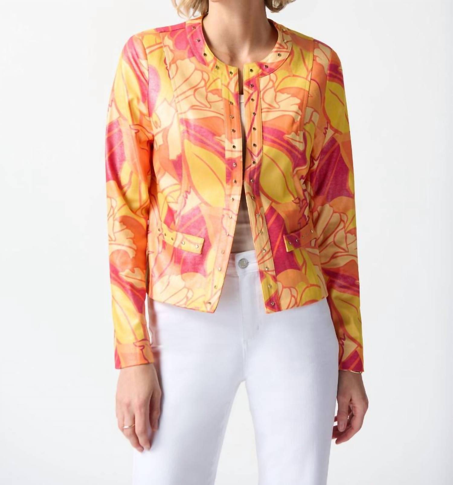Floral Print Fitted Jacket In Pink/multi