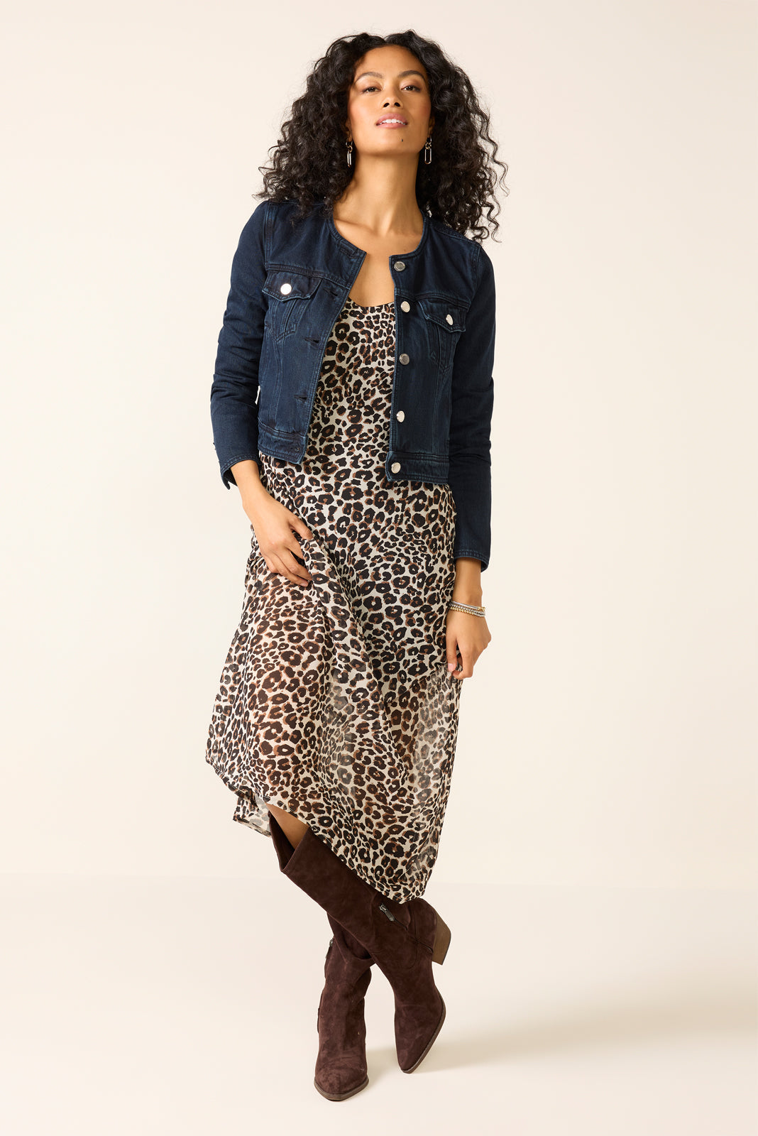 Women's Collarless Trucker Denim Jacket