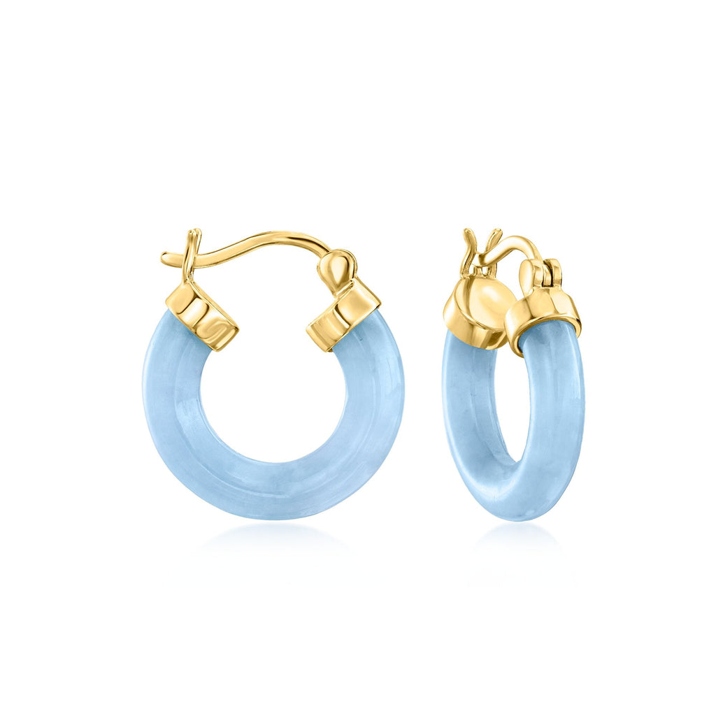 RS Pure by Ross-Simons Blue Jade Hoop Earrings in 18kt Gold Over Sterling