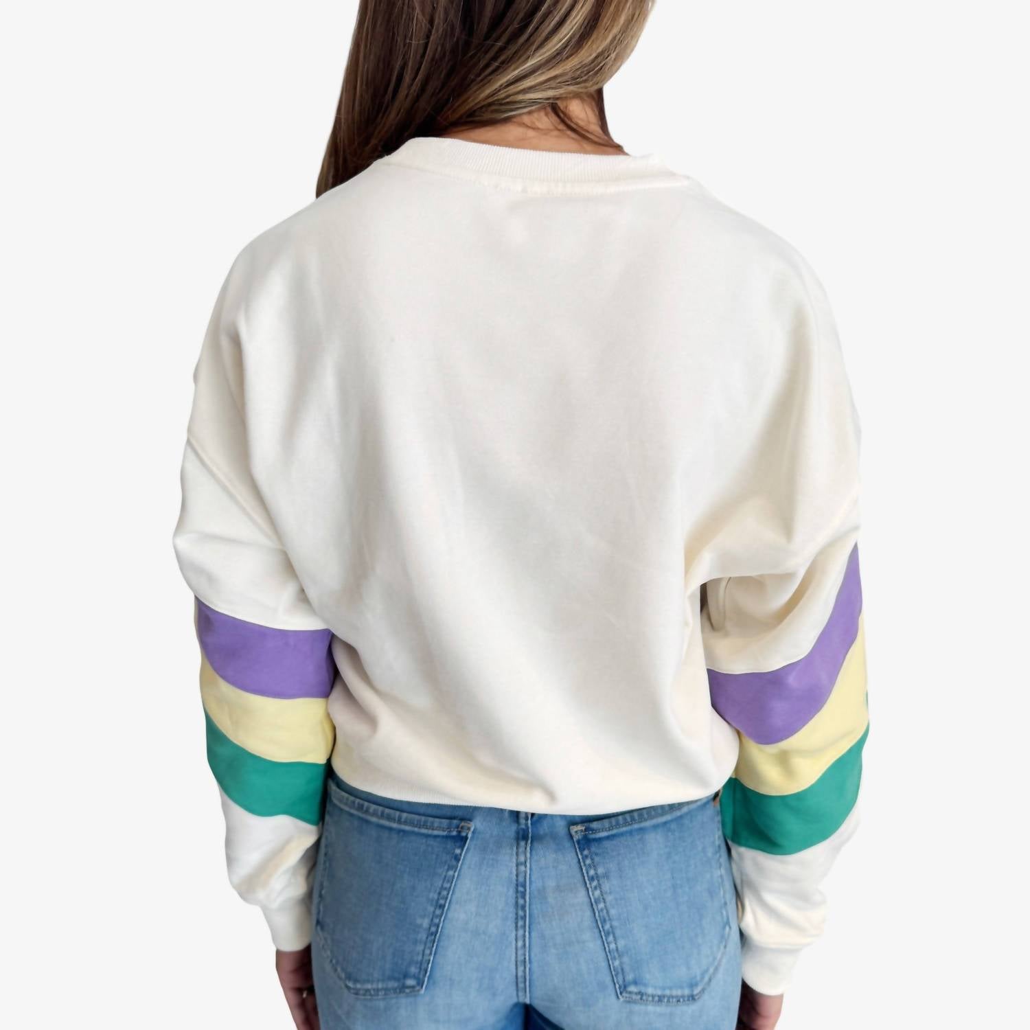 Mardi Gras Stripe Sweatshirt In White Multi