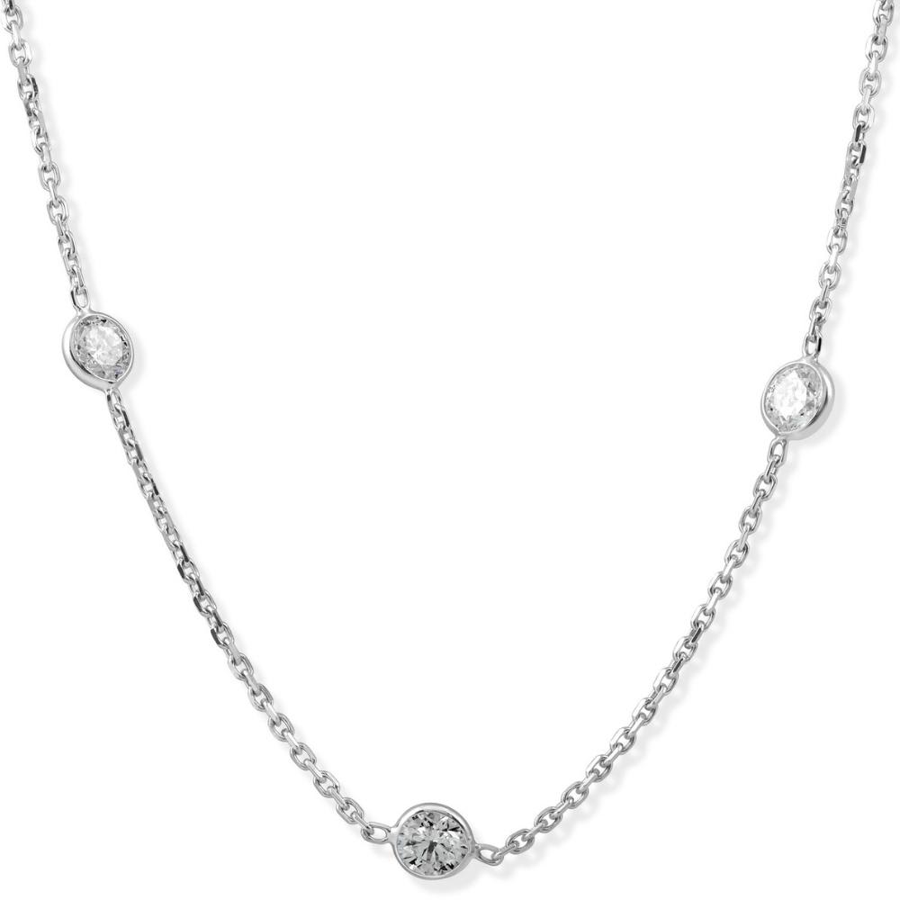 2Ct T.W. Round-Cut Natural Diamond Bezel Station 18" Necklace 14k White Gold