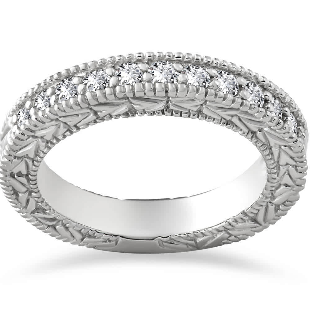 1/4ct Lab Grown Diamond Vintage Wedding Ring 14K White Gold Size Selectable