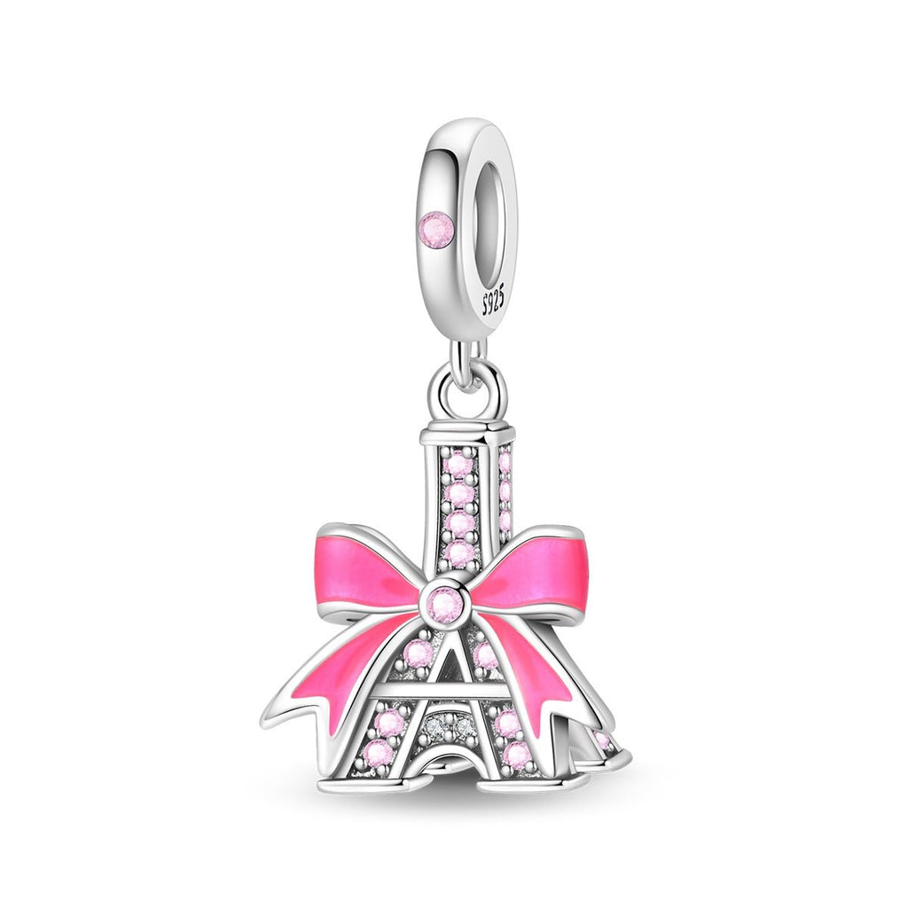 Eiffel Tower with Pink Bow Dangle Charm