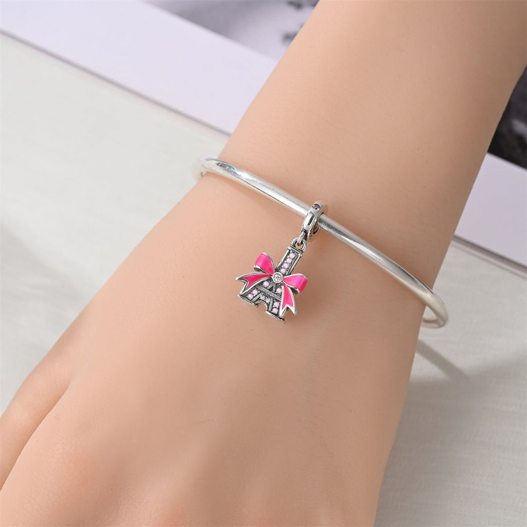 Eiffel Tower with Pink Bow Dangle Charm