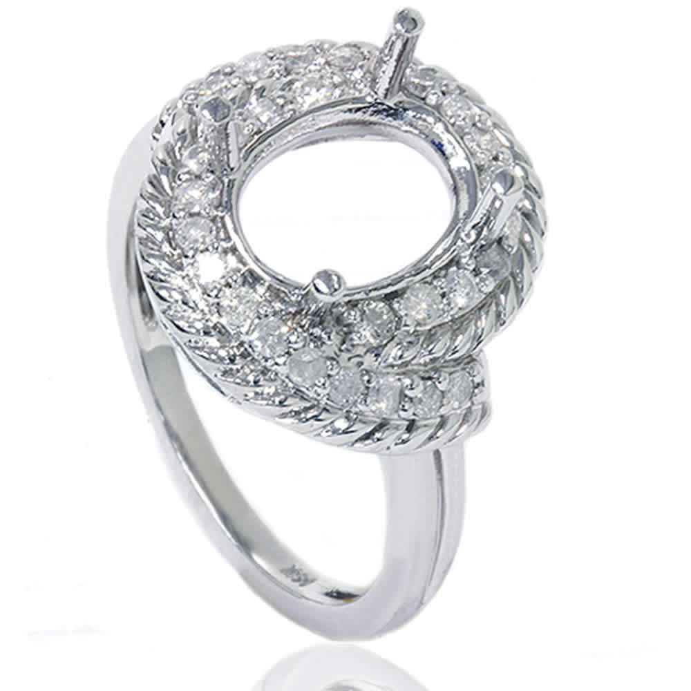 3/8ct Vintage Braided Oval Ring Setting 14K White Gold Size Selectable
