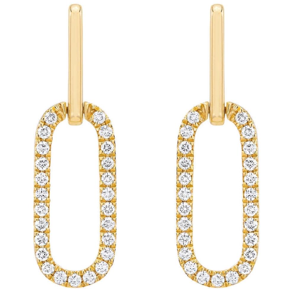 1/2Ct Diamond Paper Clip Drop Earrings Yellow Gold Women's 1" Tall