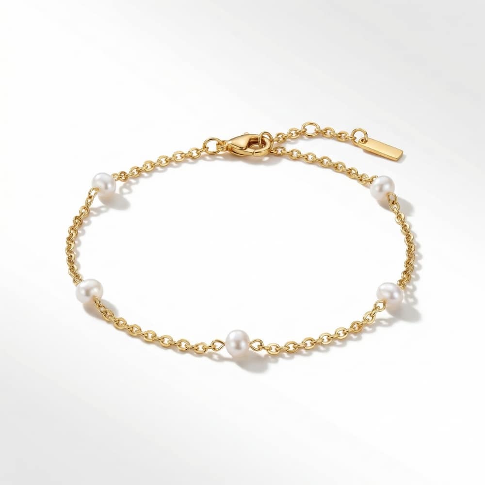 Max Anklet 9.5"18k Yellow Gold Plated 5mm Freshwater Pearls Lobster Clasp