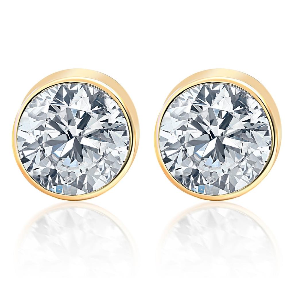 .20Ct Round Brilliant Cut Natural Diamond Stud Earrings Bezel Set in 14K Gold
